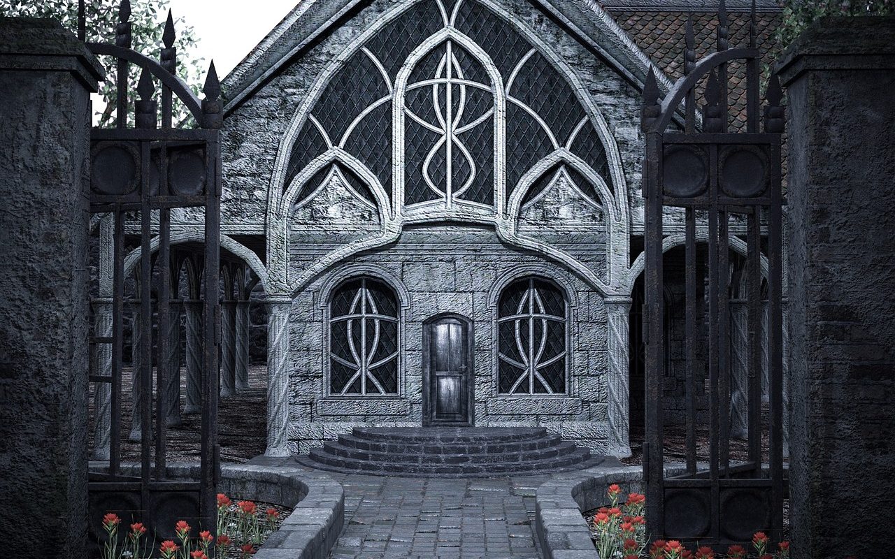 house, fantasy, place, dark, gate, home, building, atmosphere, architecture, villa, strange, door